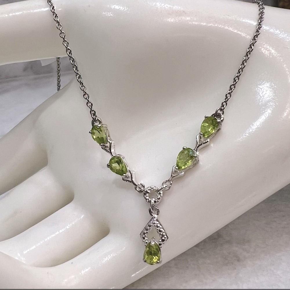 Peridot Y Drop Sterling Silver Necklace - Picture 3 of 11